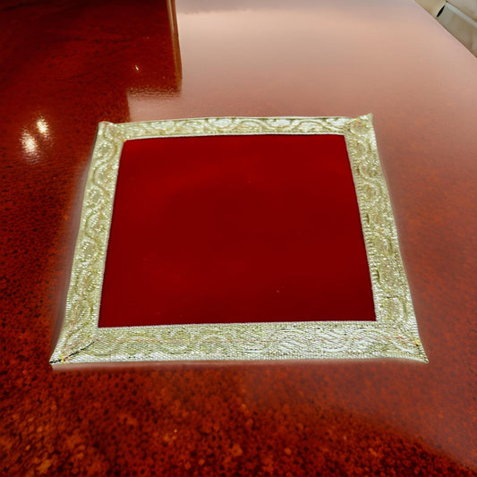 Red Decorative Pooja Cloth / Mat - Velvet (12*12)