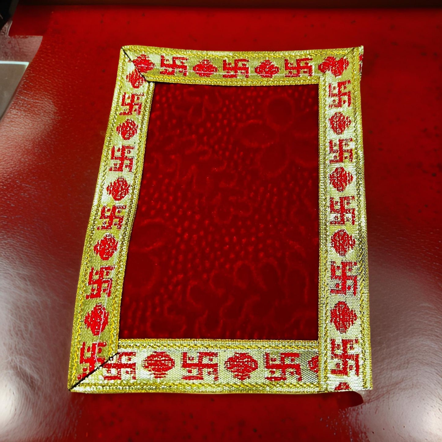 Red Decorative Pooja Cloth / Mat - Velvet (13*18)