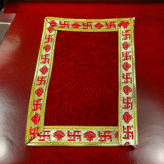Red Decorative Pooja Cloth / Mat - Velvet (13*18)