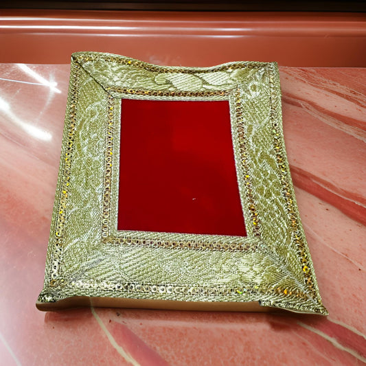 Red Decorative Pooja Cloth / Mat - Velvet (12*10)